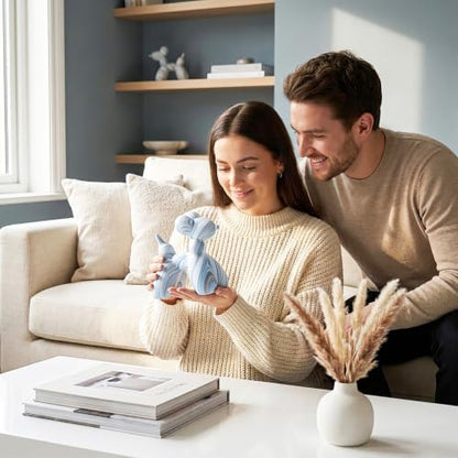 Modern Ceramic Balloon Dog Figurine, Unique Hydro-Dip Blue White
