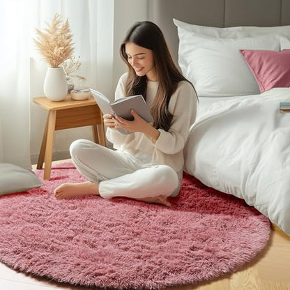Blush Fluffy Round Rug Circle Area Rugs 4ft for Kids Girls Teen Bedroom - color: Blush, size: 4' (Round)