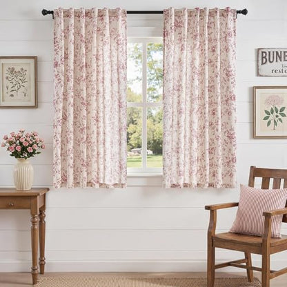 jinchan Linen Curtains 63 inch Maroon Floral Farmhouse Rod Pocket 2 Panels - color: Amlie Maroon, size: 50"W x 63"L (Pack of 2)