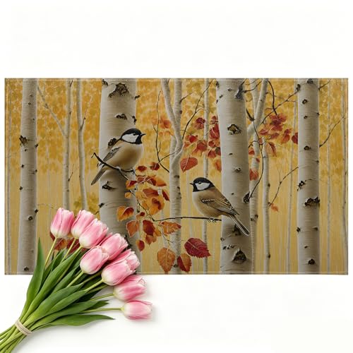 Autumn Bird Door Mat Indoor 17x29.5 Inch, Warm Rustic Doormat for Kitchen Bathroom, Retro Birch Forest Decorative Floor Pad Gifts, Nonwoven Entry Rug, Non Slip Dot Plastic Backing - color: Bird01