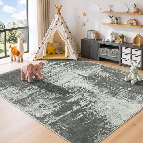 Merelax 4x6 Grey Washable Area Rug Non-Slip Faux Wool Abstract Carpet - color: Stone Grey, size: 4' x 6'(48''x72'')
