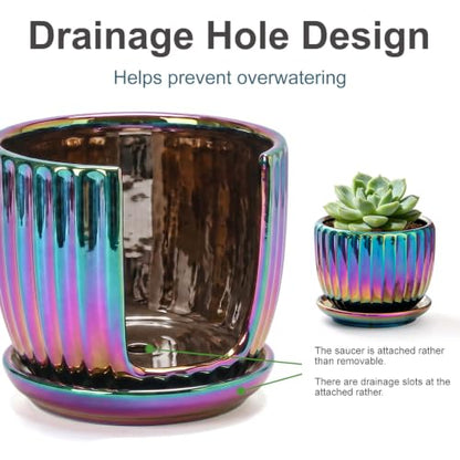 Ceramic Planters,Plant Pots with Drainage Holes & Saucers Set of 3(Purple) - color: Purple