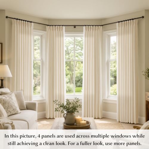 Semi Sheer Pinch Pleated Linen Curtains for Living Room 84 Inches, Cream - color: Cream, size: 40"W x 84"L (Pack of 2)