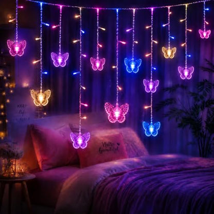 Butterfly Curtain Fairy Lights USB Plug in,8 Modes 120 LED 19.7FT Firefly Twinkle Timer String Lights with Remote, Waterproof Copper Wire for Bedroom Patio Christmas Wedding Party (Multi-new) - color: Multi-new