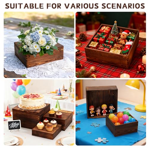 6 Pack Buffet Risers and Stands, Dessert Table Display Set with Mini Signs - color: Brown, size: 6 Pcs