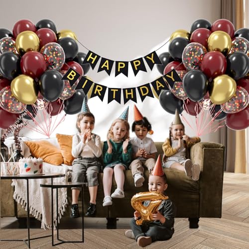60pcs Black Burgundy and Gold Balloons 12inch with Confetti Balloons - color: Black Red Gold