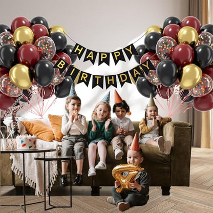 60pcs Black Burgundy and Gold Balloons 12inch with Confetti Balloons - color: Black Red Gold