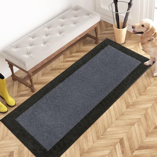 PURRUGS Hallway Runner Rug, 24" x 60", Bluish Grey & Charcoal - color: Bluish Grey & Charcoal, size: 24" X 60"
