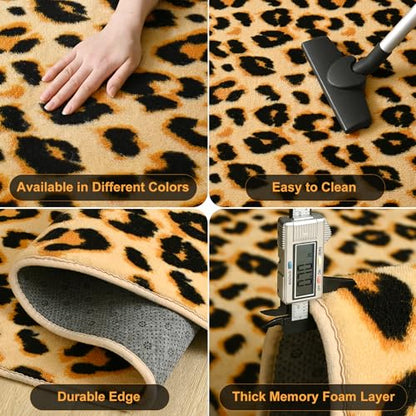 Amearea Soft Leopard Runner Rugs, 2x6 Cheetah Print Bedroom Bedside Rugs - color: Khaki, size: 2' x 6' (Runner)