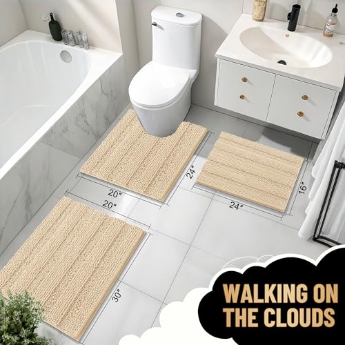 OLANLY Thick Bathroom Runner Rugs 59x24, Chenille Long Bath Rugs, Beige - color: Beige, size: 59" X 24"