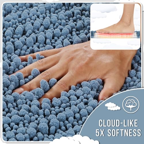 Yimobra Bathroom Rugs Sets 2 Piece, Super Absorbent Bath Mat Set,Denim Blue - color: Denim Blue, size: 32''x20''+24''x17''