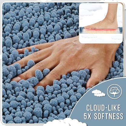 Yimobra Bathroom Rugs Sets 2 Piece, Super Absorbent Bath Mat Set,Denim Blue - color: Denim Blue, size: 32''x20''+24''x17''