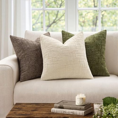 MIULEE Chenille Textured Throw Pillow Covers Beige 16x16 Set of 2 - color: Beige, size: 16" x 16" (Pack of 2)