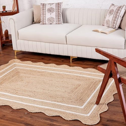 Wave Scalloped Jute Runner Handwoven Hallway Runner Off-White 2'x6' - color: White, size: 2'x6'