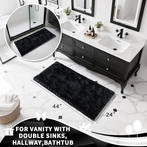 Yimobra Long Bathroom Rug Non Slip 44x24 Inch, Extra Thick Soft Absorbent Chenille Bath Mat, Machine Washable Quick Dry Bath Rugs for Bathroom Floor, Tub and Shower, Home Decor Accessories, Black - color: Black, size: 44" X 24"