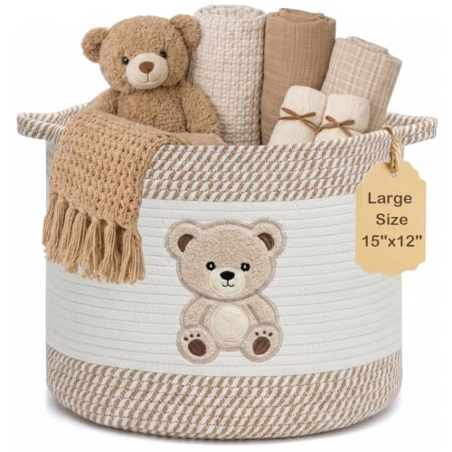 Baby Laundry Basket for Nursery, Large 15”x12”Tedy Bear Storage Baskets - color: Bear