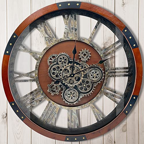 30" Original Moving Gears Wall Clock, Large Industrial Wall Clock for Living Room Decor, Retro Wood Vintage Farmhouse Steampunk Rustic Clocks for Wall Decor,Black Walnut - color: Black Walnut, size: 76cm / 30 inch
