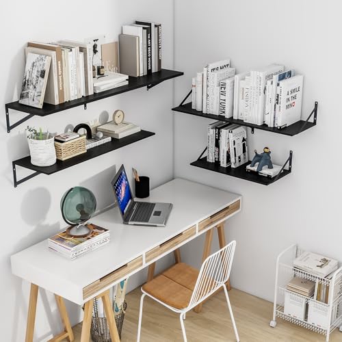 Heimlove 48W x 12D Deep Floating Shelves Set of 2 Black - color: Black With Black Metal Bracket, size: 48Wx12Dx5.8H