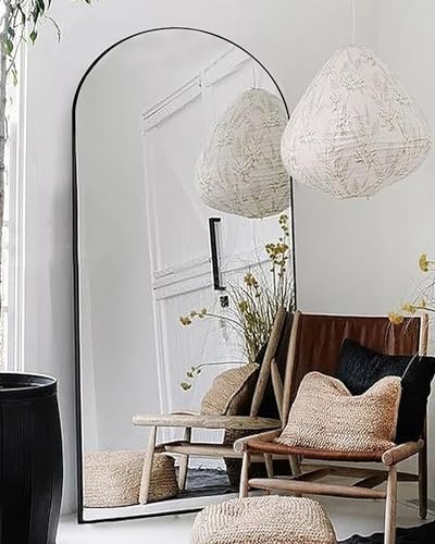 Otlsh Arched Floor Mirror, 76"34" Full Length Mirror with Stand, Freestanding, Aluminum Frame - Black - color: Black, size: 34"L x 76"W