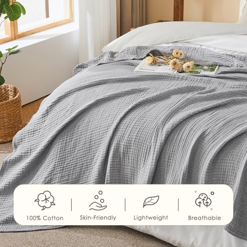 EMME Muslin Cotton Blanket Adults Heather Grey Throw XL 50"x70" - color: 04 - Grey, size: Large Throw (50" X 70")