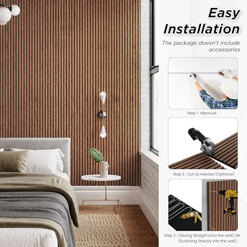 SMARTSTANDARD 4 Pack 105.9" x 12.6" Wood Slat Wall Panels, Classic Brown - color: Classic Brown, size: 106" x 50.4"