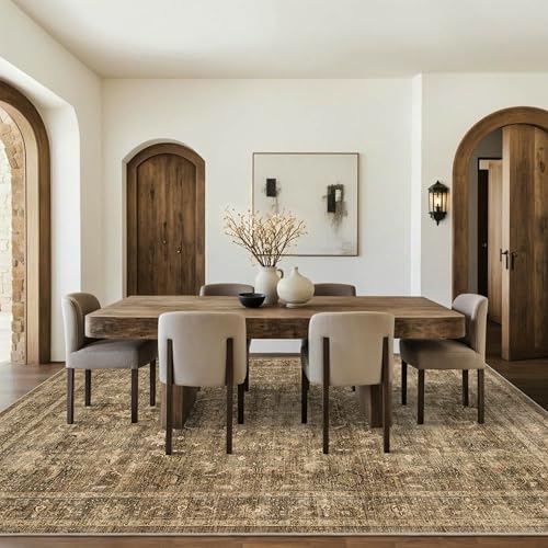 8x10 Washable Living Room Area Rug Non-Slip Retro Brown Large Carpet - color: Accent | Brown, size: 8' x 10' (Rectangular)