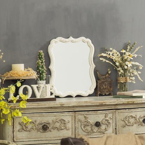 Rustic White Small Scalloped Mirror 12" x 15" - color: Rectangular, White, 12.8 X 15.6