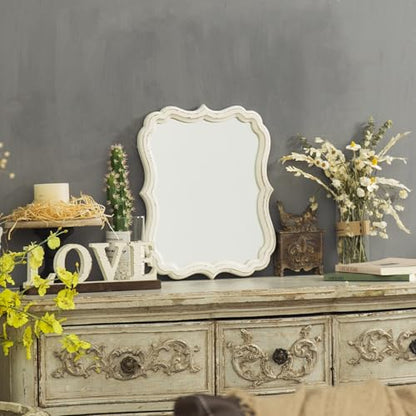 Rustic White Small Scalloped Mirror 12" x 15" - color: Rectangular, White, 12.8 X 15.6