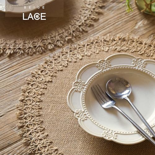 FunWheat Burlap Round Braided Placemats Set of 12 for Dining Tables 15 Inch Heat Resistant Jute Table Mats Farmhouse Woven Fabric Natural Place mats (Brown Jute Lace) - color: H Brown Jute Lace, size: 12pcs