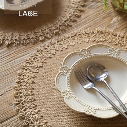 FunWheat Burlap Round Braided Placemats Set of 12 for Dining Tables 15 Inch Heat Resistant Jute Table Mats Farmhouse Woven Fabric Natural Place mats (Brown Jute Lace) - color: H Brown Jute Lace, size: 12pcs