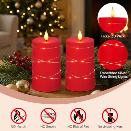 Raycare Red Battery Operated Flameless LED Pillar Candle with Remote Timer - color: 2pc-red