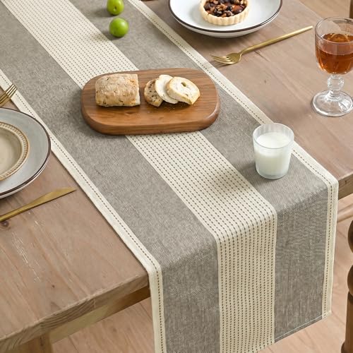 Artoid Mode Brown Farmhouse Rustic Table Runner, Seasonal Fall Macrame Fabric Kitchen Dining Holiday Wedding Table Decor for Home Party 13x60 Inch - color: Brown, size: 13" x 60", Table Runner