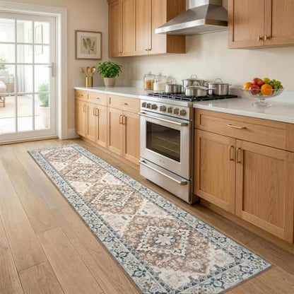 Lofus 2x8 Hallway Kitchen Washable Runner Rug, Boho Entry Long Carpet Brown - color: Floral Brown, size: 2' x 8' (Runner)
