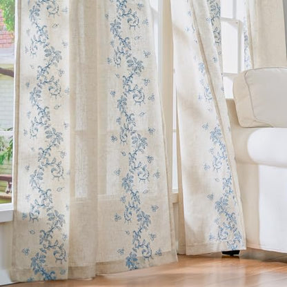 jinchan Floral Linen Curtains, Back Tab 50x84 Inch, 2 Panels Blue - color: Vine | Sky Blue, size: 50"W x 84"L (Pack of 2)