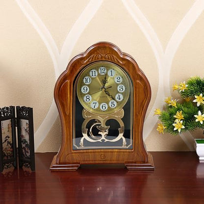 Antique Mantel Clock with Pendulum, Battery Operated(9.64" x 11.02") - color: Light Brown