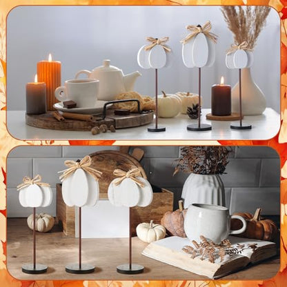 Thyle 3 Pcs Fall Pumpkin Decor, Wooden, White - color: White