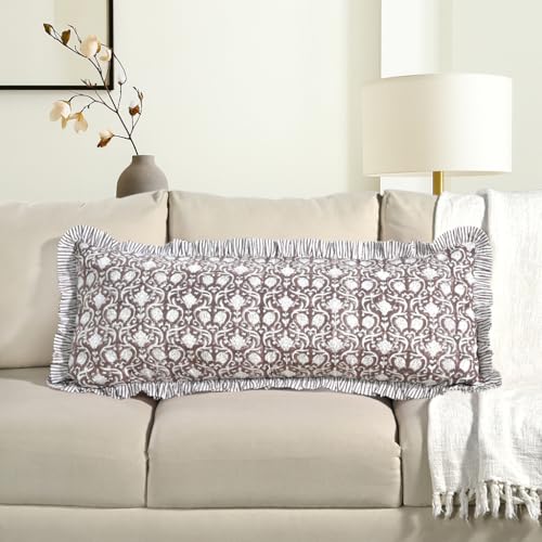 CPC Mocha Regal Block Print Ruffle Sham Pillow Cover 14x36 Inch, Pack of 1 - color: Mocha Regal, size: 36" x 14" (Pack of 1)
