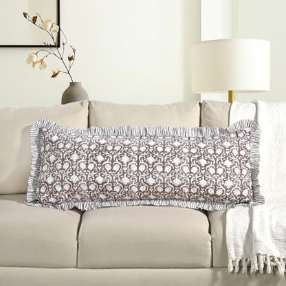 CPC Mocha Regal Block Print Ruffle Sham Pillow Cover 14x36 Inch, Pack of 1 - color: Mocha Regal, size: 36" x 14" (Pack of 1)