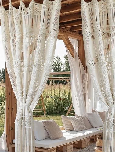 Macrame Curtain Handmade Woven Divider Doorway window Curtain 42"W*75"L - color: Ivory3