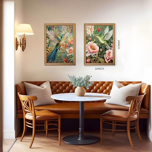Framed 3D Textured Colorful Canvas Wall Art Set of 2 16x24 Inch - color: Bird-wood, size: 24"L x 16"W