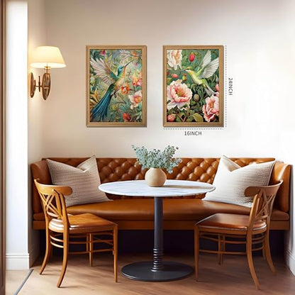 Framed 3D Textured Colorful Canvas Wall Art Set of 2 16x24 Inch - color: Bird-wood, size: 24"L x 16"W
