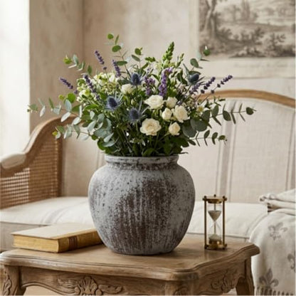 Oakrain Large Rustic Decorative Vase, 11" Distressed Gray Round Floor Vase