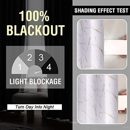 H.VERSAILTEX 100% Blackout Curtains 84 inch Length 2 Panels Set Marble Designs Printed Drapes Thermal Curtains for Bedroom with Black Liner Sound Proof Curtains, Gold - color: Marble- Gold, size: 52"W x 84"L (Pack of 2)