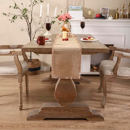 Simple&Opulence Boho Macrame Table Runner - 12 x 60 Inch, Burlap Farmhouse Linen Table Runner with Tassels for Bohemian Rustic Wedding, Bridal Shower, Dinner （Tassels - Brown ） - size: 12"x60", style: Fringe - Brown