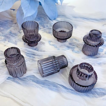 Glass Candlestick Holders, Taper Candle Holders, Set of 6, Gray - color: Gray, size: 6 PCS