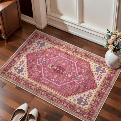 Ciicool 2x3ft Small Area Rug,Washable Boho Thin Mat for Entryway Kitchen - color: Fuchsia, size: 2' X 3' (Rectangular)