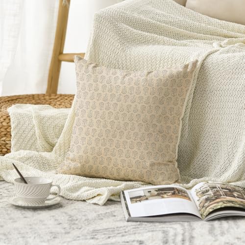 AVOIN colorlife Vintage Floral Boho Throw Pillow Cover, 18 x 18 Inch Modern Farmhouse Bohemia Flowers Ivory Beige Cushion Case Decoration for Sofa Couch Living Room Bedroom Decor - color: Ivory Beige, size: 18" x 18" (Pack of 1)