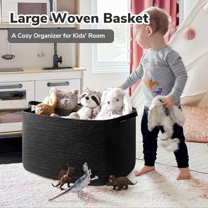 Goodpick 85L Large Woven Rope Blanket Basket, Rectangle, Black - color: Black, size: X-Large(23.6"L x 15.7"W x 13.8"H)