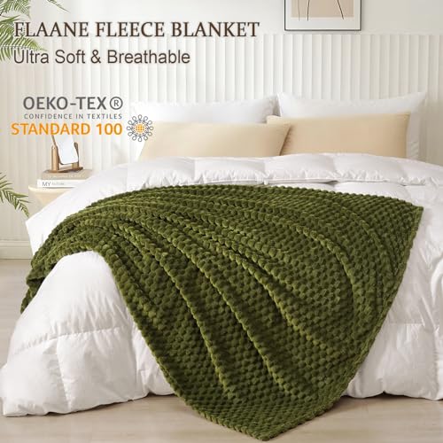 PHF Soft Cozy Fleece Throw Blanket, 340GSM Lightweight Warmth, Olive Green - color: Olive Green, size: Throw(50"x60")