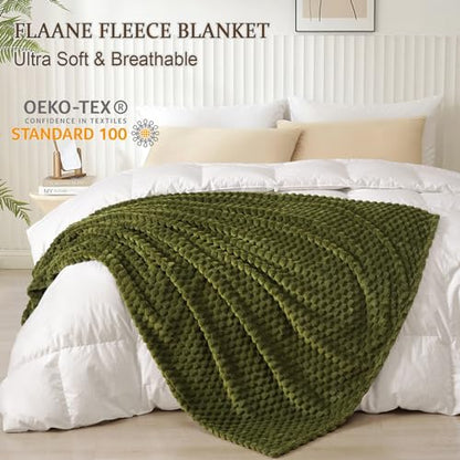 PHF Soft Cozy Fleece Throw Blanket, 340GSM Lightweight Warmth, Olive Green - color: Olive Green, size: Throw(50"x60")